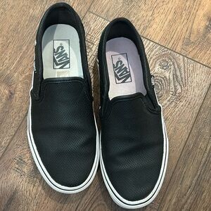 Vans black leather slip on